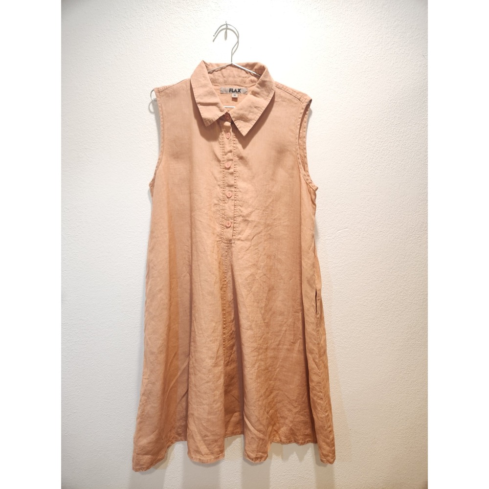 FLAX 100% Linen Sleeveless Button Front Tunic Dress Peach NWOT Size M‎